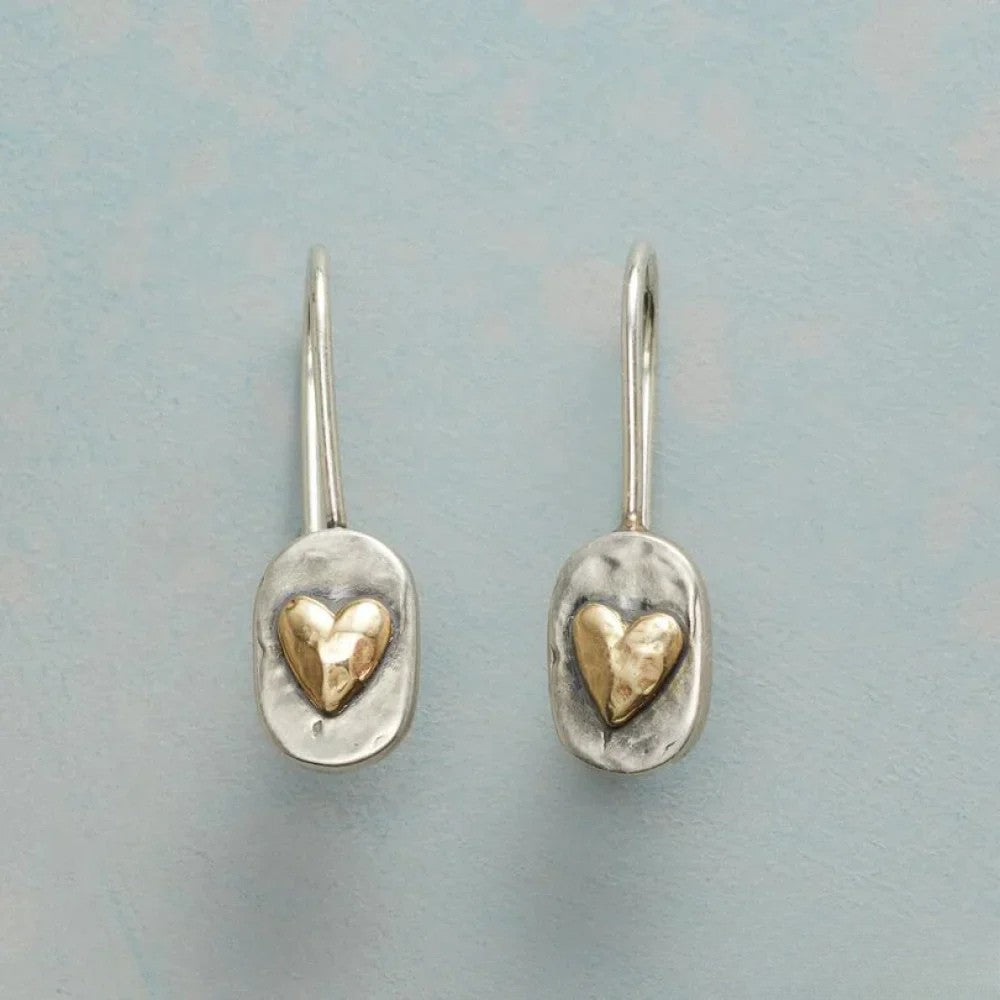 Vintage Silver Earrings with Golden Heart