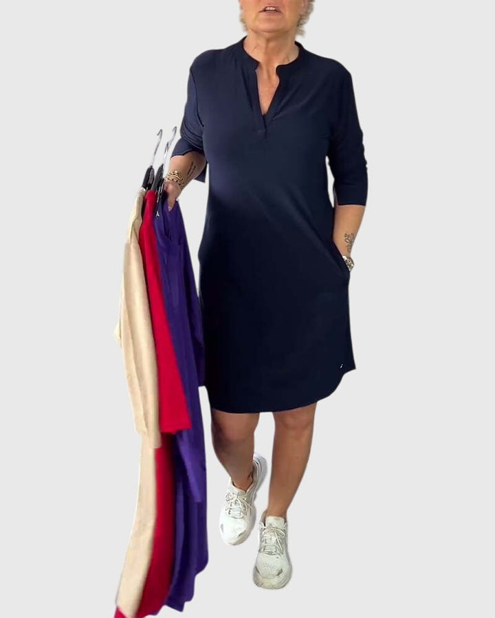 Katherine | Solid V-Neck Dress